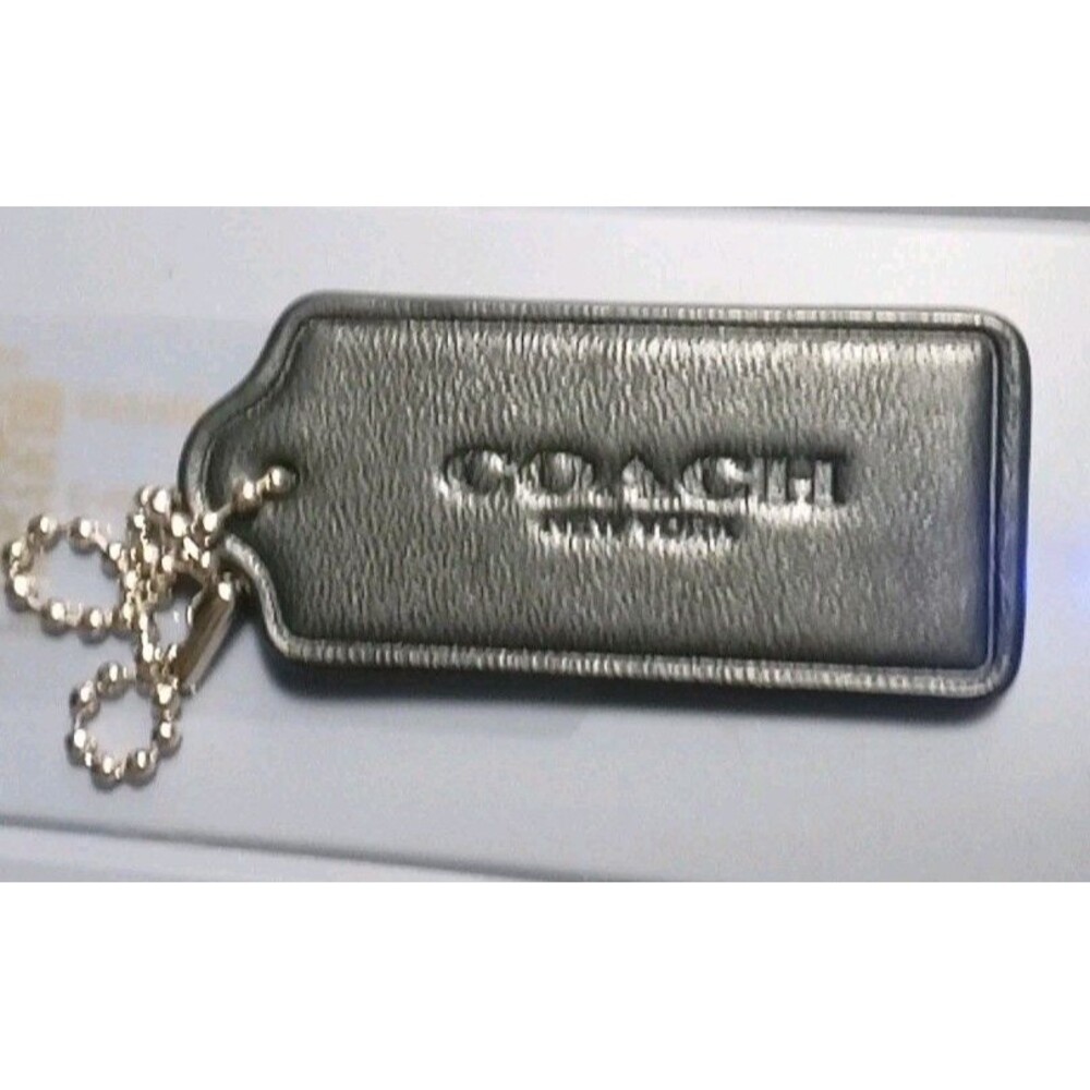 Black Coach Logo Hang Tag Charm Purse Smooth Leather 2'' x 1"